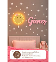 El Boyaması Ahşap Güneş Lamba & Işıksız İsimlik Seti – İsimli Bebek ve Çocuk Odası Dekoru