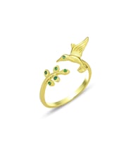 Gümüş altın yaldızlı yeşil taşlı üstten ayarlanabilir kırlangıç yüzük SGTL12305GOLD (Rose)
