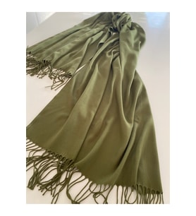 Haki Kaşmir Yumuşak Dokulu Omuz Atkısı (Cashmere) Kışlık Kalın Şal