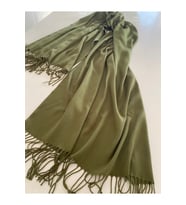 Haki Kaşmir Yumuşak Dokulu Omuz Atkısı (Cashmere) Kışlık Kalın Şal