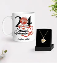BK Gift Kişiye Özel Öğretmenler Günü Beyaz Kupa ve İsimli Papatya Kolye Hediye Seti- 13, Öğretmene Hediye, Öğretmenler Günü