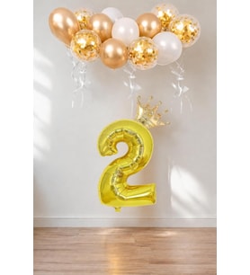 Rakam Gold Folyo Balon, Kral Tacı Ve Konfetili Gold Balon
