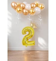 Rakam Gold Folyo Balon, Kral Tacı Ve Konfetili Gold Balon
