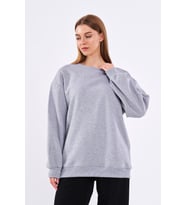 Gri Kadın Pamuklu Oversize Basic Bisiklet Yaka Sweatshirt