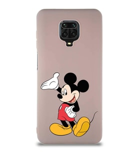 Xiaomi Redmi Note 9 Pro Soft Premier Kapak Mickey Mouse-C Tasarımlı Silikon Kılıf - Pudra (Şeffaf)