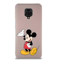 Xiaomi Redmi Note 9 Pro Soft Premier Kapak Mickey Mouse-C Tasarımlı Silikon Kılıf - Pudra (Şeffaf)