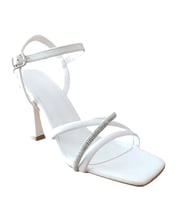 Bs Shoes 0028 Kadın Taşlı Kadeh Ökçe Açık Ayakkabı (Beyaz)