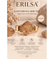 Sertifikalı Kahverengi Akik Taşı Doğal Taş Yüzük Gold Kaplama Bakır Kasa Ayarlanabilir