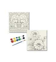 Okul Etkinliği-2'li Tuval Boyama Seti. 20x20 Cm Uv Baskı 6 Akrilik Boya 1 Fırça-model-303