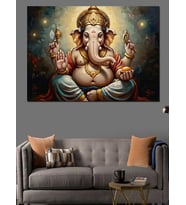 Hint Tanrısı Ganesha Mistik Portre Dekoratif Kanvas - Mdf Ahşap Tablo
