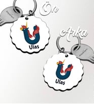 Kişiye Özel U Harfi Hayvanlar Tasarım HDF Dalgalı Anahtarlık (Beyaz)