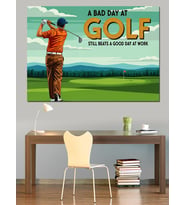 Gün Batımında Golf Oynayan Dekoratif Kanvas - Mdf Ahşap Tablo