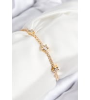 Pirinç Zirkon Taşlı Yıldız Model Gold Renk Asansörlü Kadın Bileklik 5886 - SSSSSS4829-8195