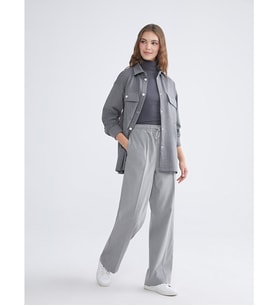 LCW Modest Gri Beli Lastikli Geniş Paça Kadın Pantolon