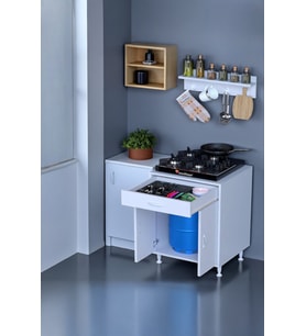 Eliusta Mono Duvara Monte 60 cm Baharat Raflı Ocak Altı Dolap 608848 cm Tüp Bölmeli Mutfak Ünitesi (Beyaz)