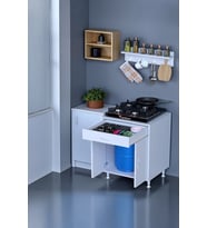 Eliusta Mono Duvara Monte 60 cm Baharat Raflı Ocak Altı Dolap 608848 cm Tüp Bölmeli Mutfak Ünitesi (Beyaz)