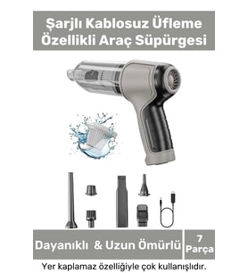 Deluxe Şarjlı Kablosuz 2 Fonksiyonlu Uyumlu Vakumlu El Süpürgesi Üfleme Özellikli Araç Süpürgesi