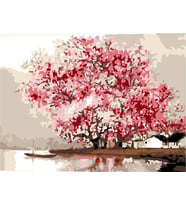Kiraz Ağaçları Sayılarla Boyama Seti 50x65 cm (Tuvale Gerili)