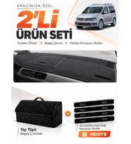 VOLKSWAGEN CADDY (2015-2021) Uyumlu Torpido Örtüsü + Tay Tüyü Bagaj Çantası + Sticker Seti - Siyah