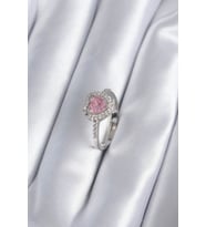 Pirinç Gümüş Renk Pembe Zirkon Taş Kalp Charm Model Kadın Yüzük - TJ-BYK2859