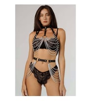 Zincirli Göğüs Ve Bel Detaylı Boyun Ve Arkadan Bağlamalı Harness (Kırmızı)