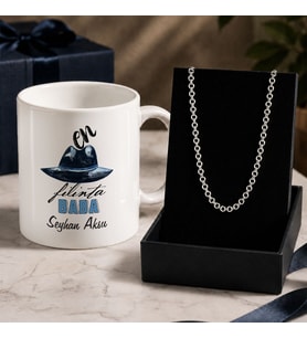 BK Gift Kişiye Özel Babalar Günü Tasarımlı Beyaz Kupa & Rolo Zincir Kolye -12, Babalar Günü Hediyesi