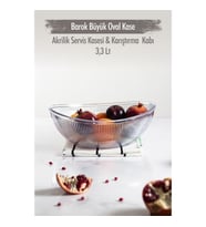 Akrilik Barok Şeffaf Büyük Oval Meyve & Salata Kasesi & Karıştırma Kabı / 3,3 Lt (CAM DEĞİLDİR)