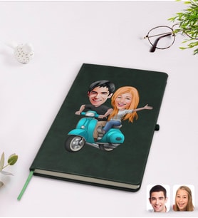 BK Gift Kişiye Özel Sevgililer Karikatürlü Yeşil Termo Deri Defter Model 99
