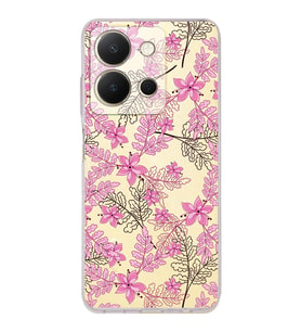 PrintiFy Vivo Y36 Uyumlu Kamera Korumalı Floral Pembe Tasarımlı Şeffaf Silikon Kılıf