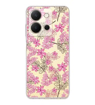 PrintiFy Vivo Y36 Uyumlu Kamera Korumalı Floral Pembe Tasarımlı Şeffaf Silikon Kılıf
