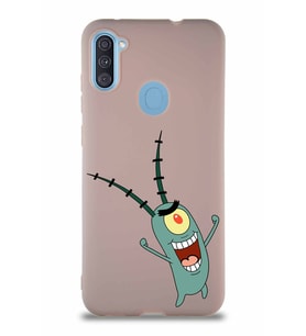 Samsung Galaxy A11 Soft Premier Kapak Plankton Tasarımlı Silikon Kılıf - Pudra (Şeffaf)