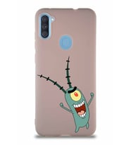 Samsung Galaxy A11 Soft Premier Kapak Plankton Tasarımlı Silikon Kılıf - Pudra (Şeffaf)
