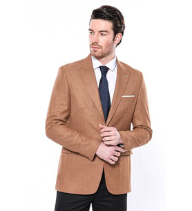 Kendinden Desenli Turuncu Slim Fit Ceket  Wessi - Wessi (Sarı)