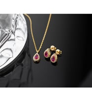 925 Ayar Gümüş Temmuz Ayı Doğum Taşı ( Ruby ) Kolye - Küpe Seti