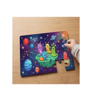 Uzayda Mutlu Canavarlar Tasarımlı 24 Parça Ahşap Çocuk Puzzle