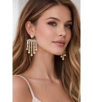 Gold Kristal Taşlı Şelale Küpe