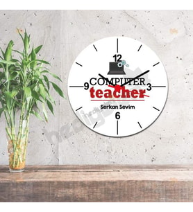 Computer Teacher Kırmızı Tasarım Duvar Saati