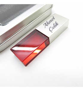 Wings Kişiye Özel Led Işıklı Kırmızı Kristal Usb Bellek 16GB Cam-Metal Gümüş Gri  İsme Özel Usb Bellek  Hediyelik Usb Flash Bellek