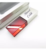 Wings Kişiye Özel Led Işıklı Kırmızı Kristal Usb Bellek 16GB Cam-Metal Gümüş Gri  İsme Özel Usb Bellek  Hediyelik Usb Flash Bellek
