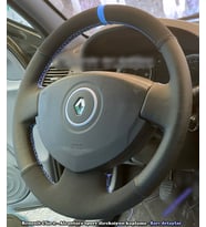 Clio 2 Araca Özel Direksiyon Kılıfı (Noktalı Nubuk Mavi Yüzüklü) (Karışık)