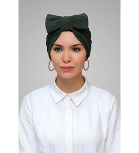 Haki Pratik Hazır Geçmeli Tesettür Bone Sandy Kumaş Fiyonklu Büzgülü 7006_09