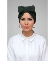 Haki Pratik Hazır Geçmeli Tesettür Bone Sandy Kumaş Fiyonklu Büzgülü 7006_09