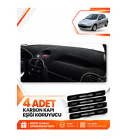PEUGEOT 206 KÜÇÜK EKRANLI (1998-2009) Uyumlu Ön Torpido Koruma Kılıfı Halısı - Siyah