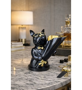 Lüks Bulldog Figürü Luxury Ofis Masaüstü Dekoratif Biblo Tasarım Ofis Masa Aksesuar Büyük Boy M3 (Siyah)