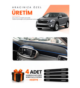 KİA SORENTO (2015-2018) Uyumlu Torpido Koruma Örtüsü Oto Kılıfı - Siyah Mavi
