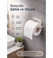 Premium Mat Krom 304 Paslanmaz Çelik Yapışkanlı Tuvalet Kağıtlığı, Krom Tuvalet Kağıdı Askısı, Delmeden Montaj