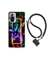 Xiaomi Redmi Note 10 Pro Kılıf Silikon Ipli Boyun Askılı Desenli Butterfly Neon 1684