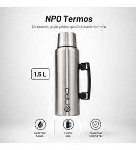 NT01 1.5L Çift Katmanlı Vakum Teknolojili 24H Sıcak 48H Soğuk 72H Buzlu Koruma Çelik Termos