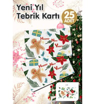 Yılbaşı Hediye Kartı - Yeni Yıl Tebrik Kartı - Yeni Yıl Kartpostal  Happy New Year Not Kartı 25 Adet-T1008
