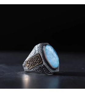 Paraiba Taşlı Gümüş Erkek Yüzük
